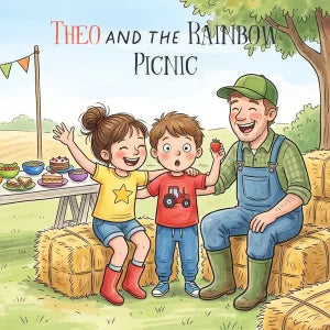Theo and the Rainbow Picnic — a personalised children's book for Theo, aged 3, about he's struggling with food — he only really likes beige things like chicken nuggets.