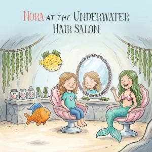 Nora at the Underwater Hair Salon — a personalised children's book for Nora, aged 4, about she hates getting her hair washed — she gets really upset and has a tantrum.